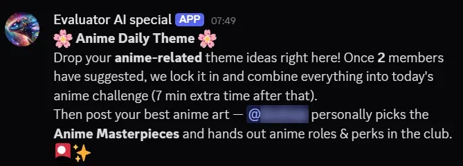 Daily anime theme announcement from the club bot